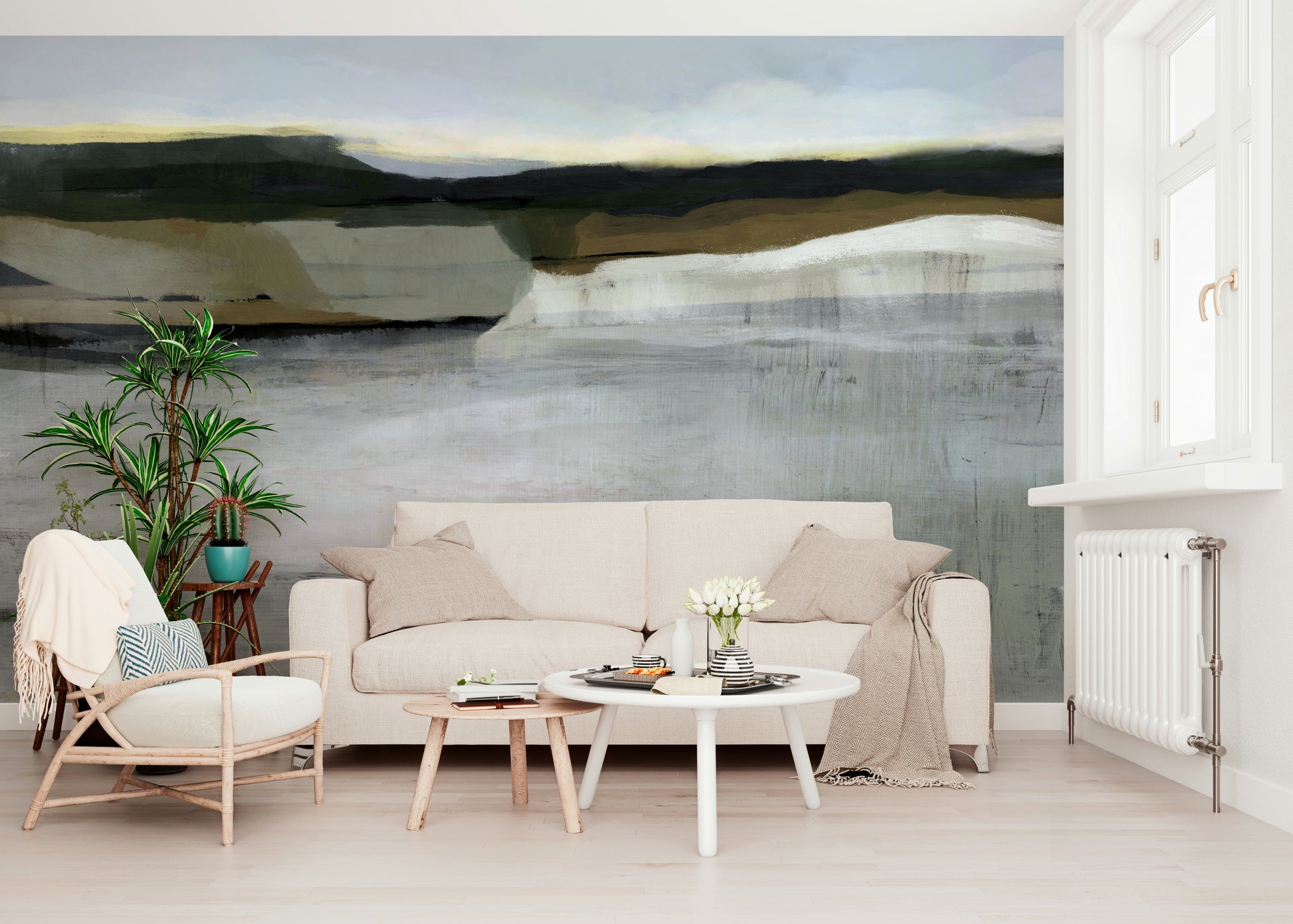 A contemplative gentle design wallpaper mural for a feature wall.