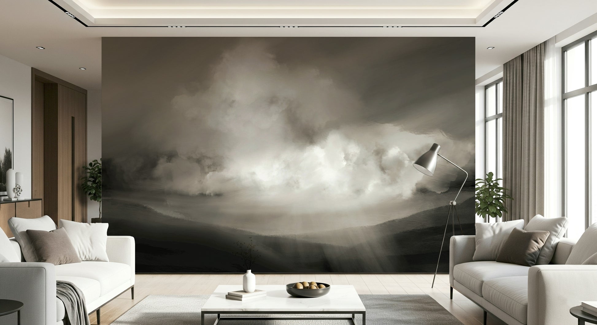 A beautiful modern sky wall mural for a living room.