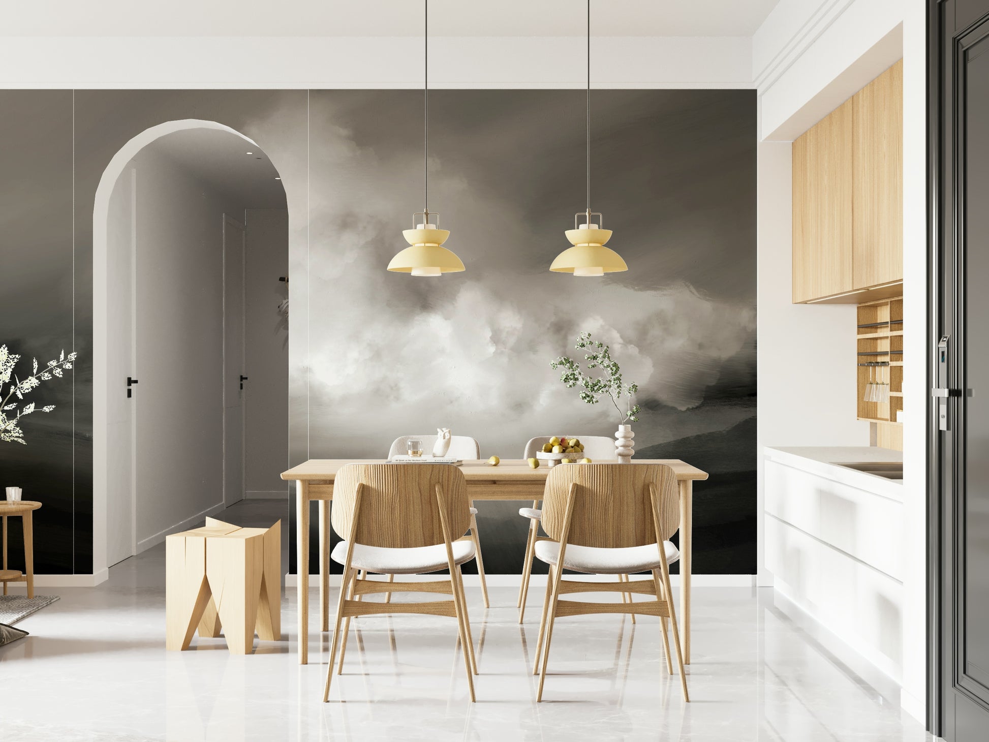 A beautiful ethereal cloud wallpaper mural with a radiant, soft glow.