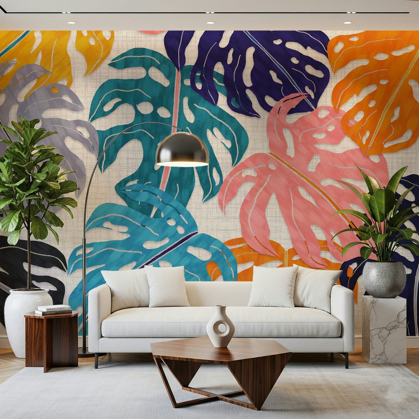 Colorful Bold Monstera Leaves Wall Mural