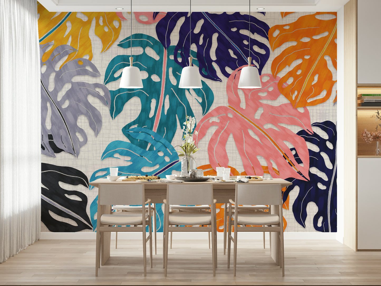 Colorful Bold Monstera Leaves Wall Mural