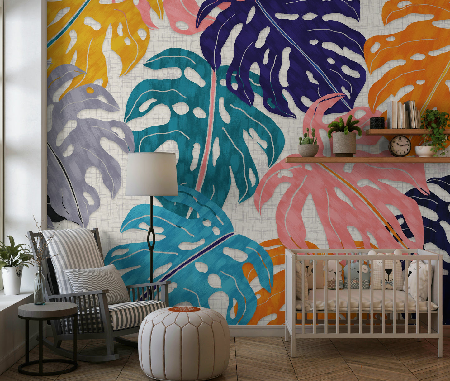 Colorful Bold Monstera Leaves Wall Mural