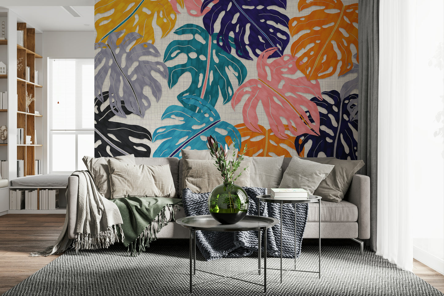 Colorful Bold Monstera Leaves Wall Mural