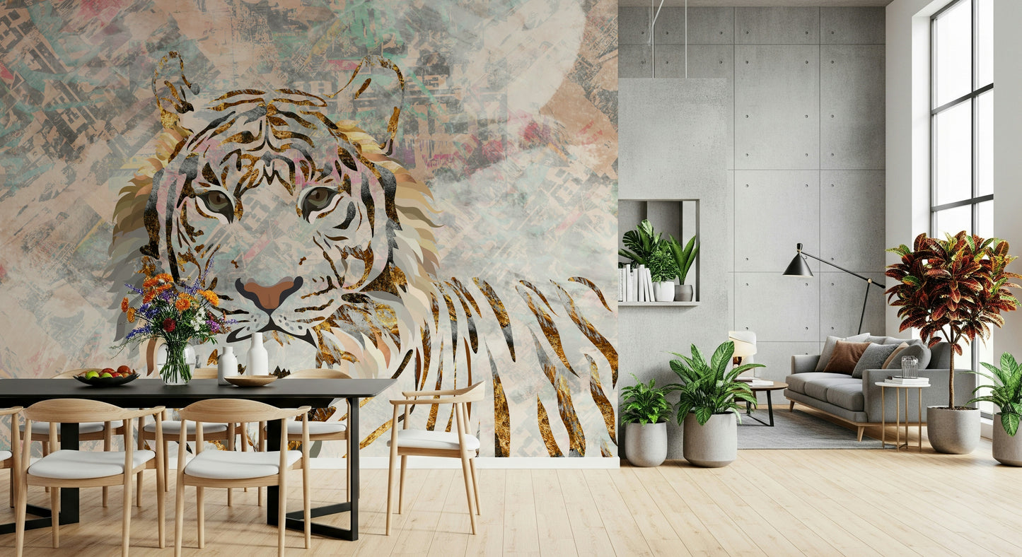 Gilded Tiger Collage Wall Mural -2466698
