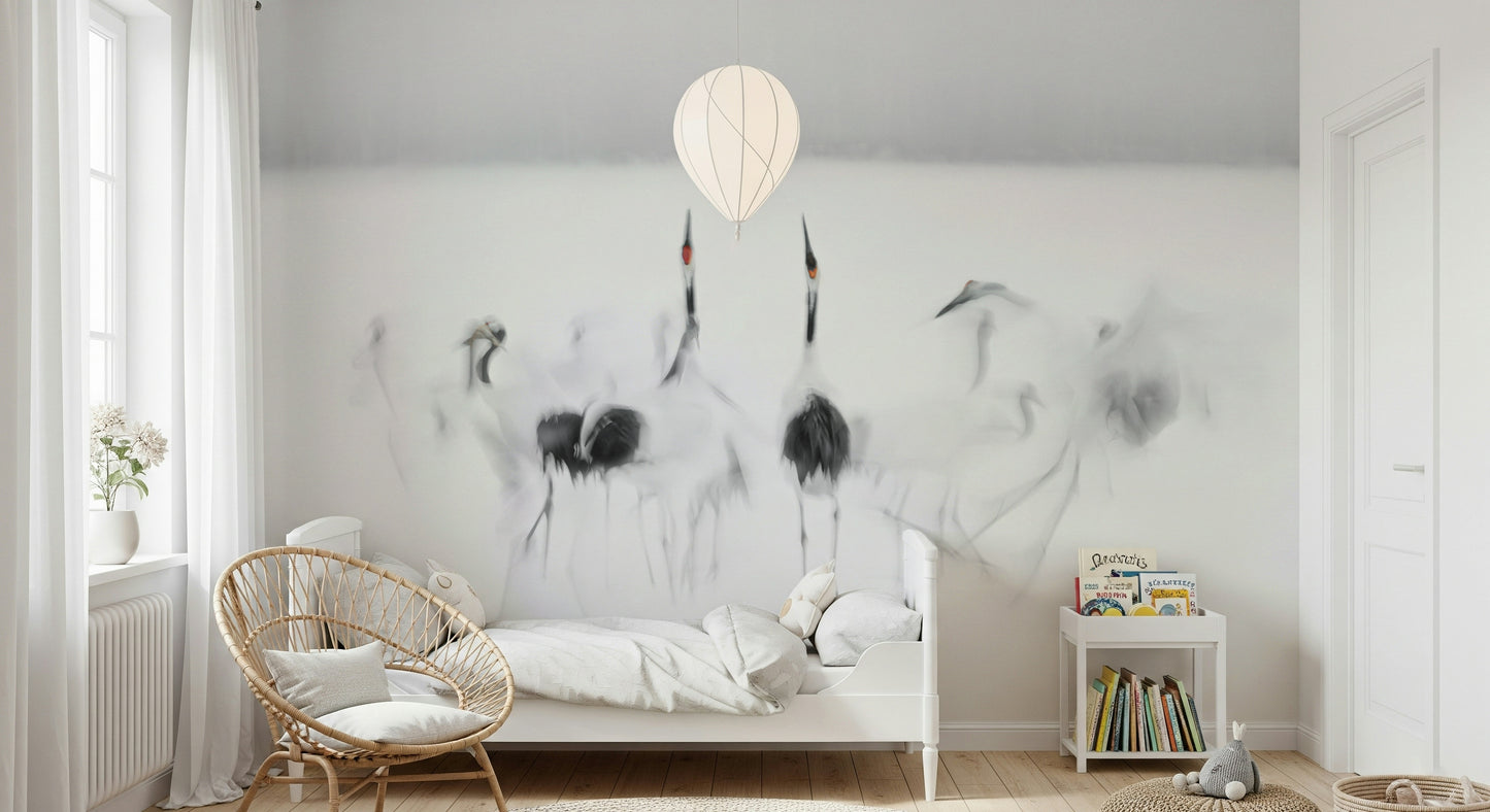 Crane Dance in White Wall Mural -2208006