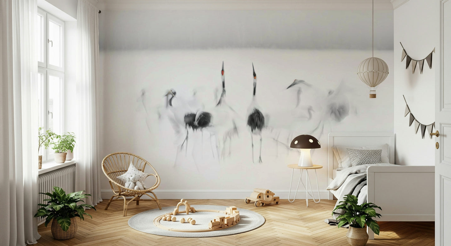 Crane Dance in White Wall Mural -2208006