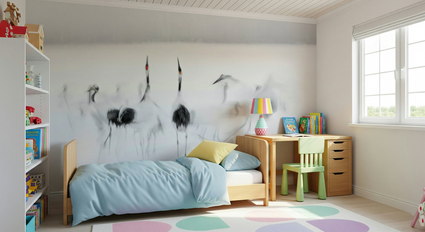 Crane Dance in White Wall Mural -2208006