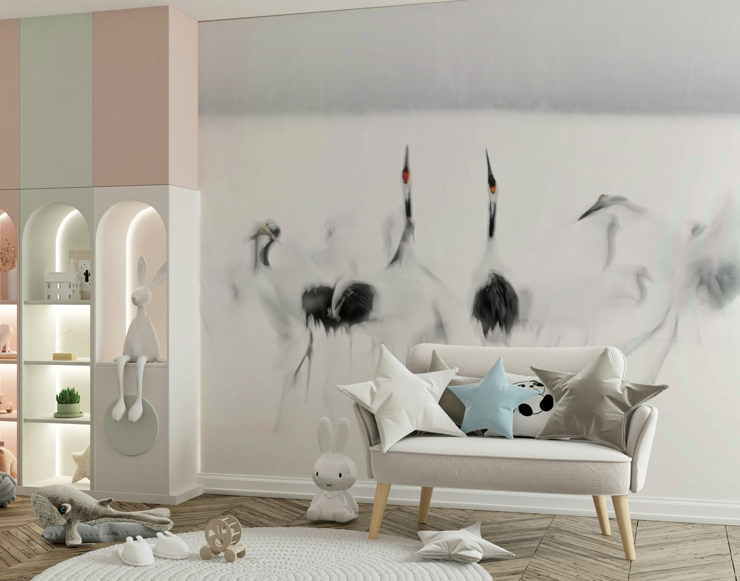 Crane Dance in White Wall Mural -2208006