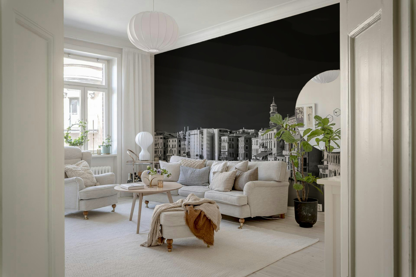 Venetian Echoes: Monochrome Serenity Wall Mural -2318750