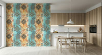 Decorative mural with bohemian-inspired earthy patterns for living rooms or bedrooms.