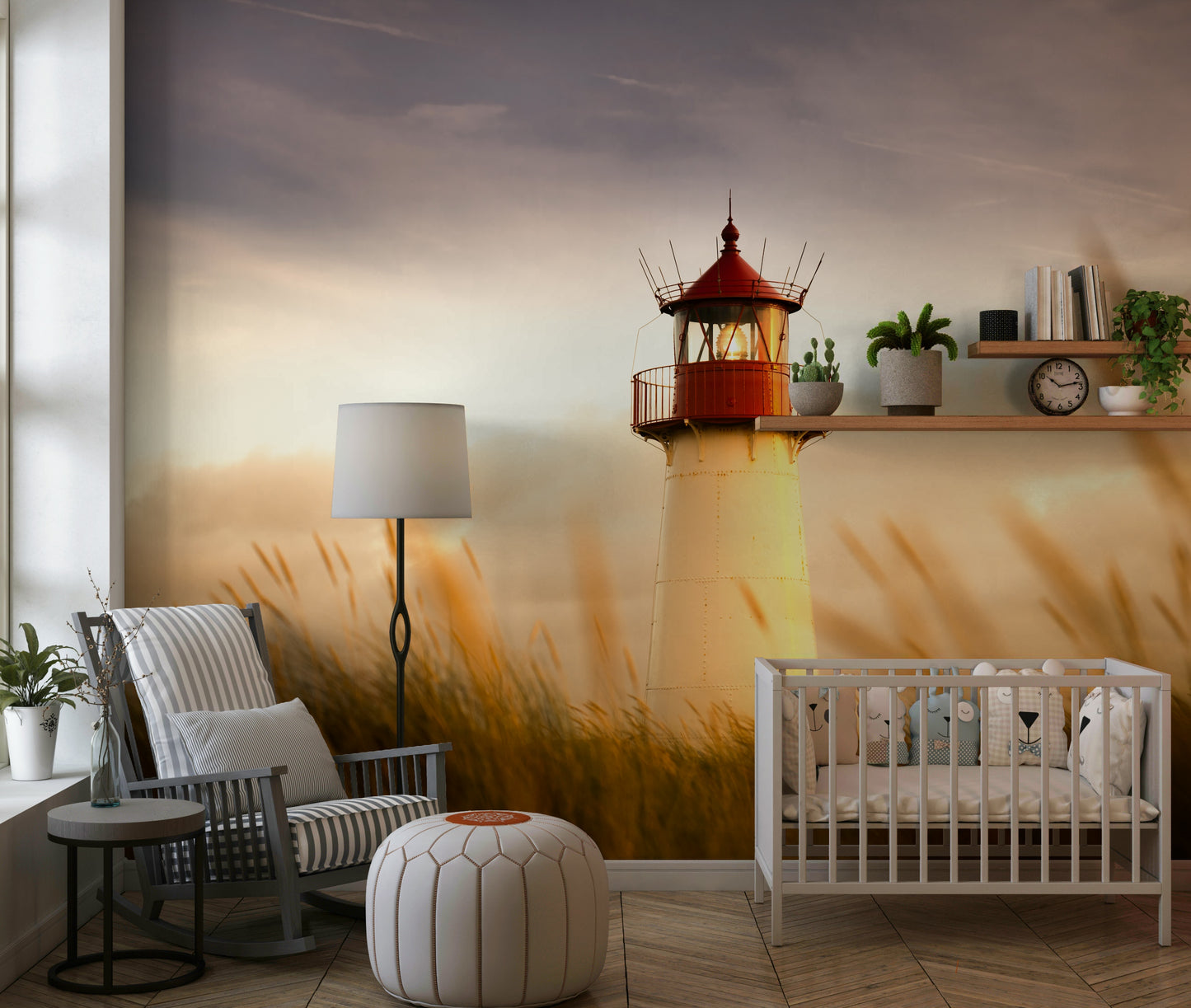 Coastal Beacon's Sunset Glow Wall Mural