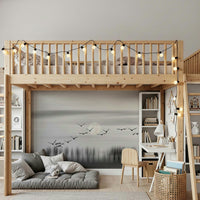 Lunar Flight Wall Mural — peaceful night scene with moonlight and birds soaring gracefully.