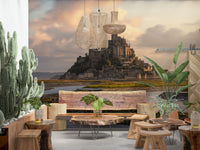 Scenic wallpaper capturing Mont Saint-Michel and its surroundings at sunrise.