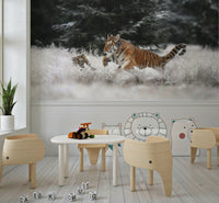 Tiger Cubs in Snow Wall Mural – Cute and lively mural featuring young tigers enjoying a winter landscape.