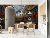 Library Interior Wall Mural – Majestic library scene with rows of books and ornate arches for a sophisticated wall feature.