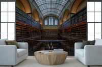 Luxury Library Wall Mural – Sophisticated wall décor featuring a grand library interior with rich textures and perspective.
