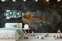 Night Sky mural featuring cosmic patterns and soft, dark tones for calming decor.