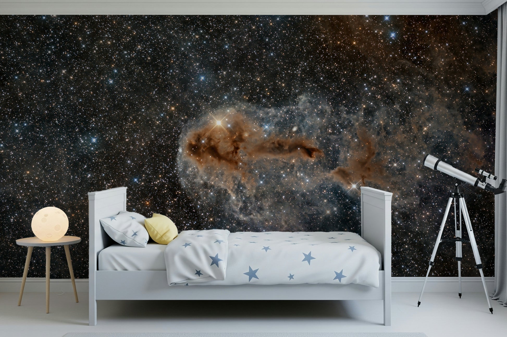 Celestial wall mural showcasing stars, constellations, and a tranquil night sky.