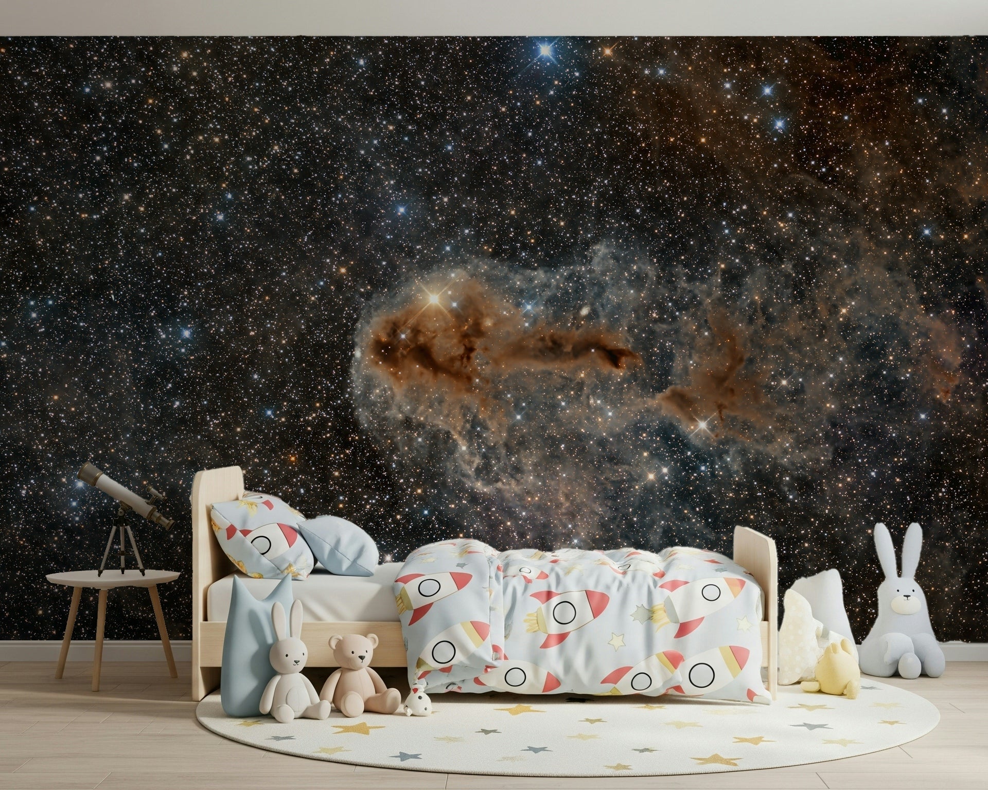 Night Sky Canvas Wall Mural featuring a starry sky with twinkling stars and deep blue tones.