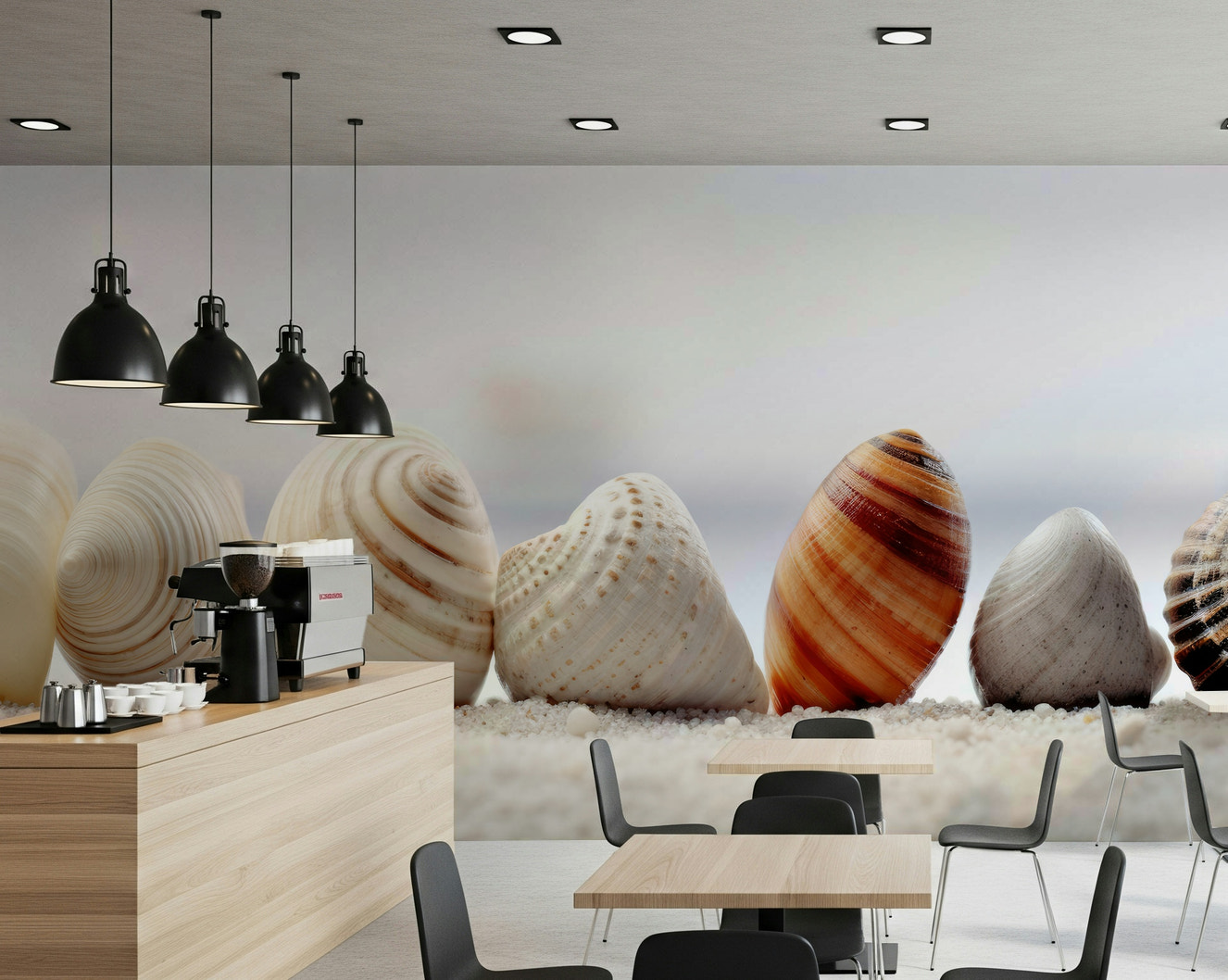 Seashell Harmony Wall Mural – Elegant coastal-inspired mural featuring delicate seashells and soft ocean hues for a serene ambiance.