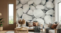 White Pebble Dream Wall Mural featuring smooth white pebbles for a serene, natural look.
