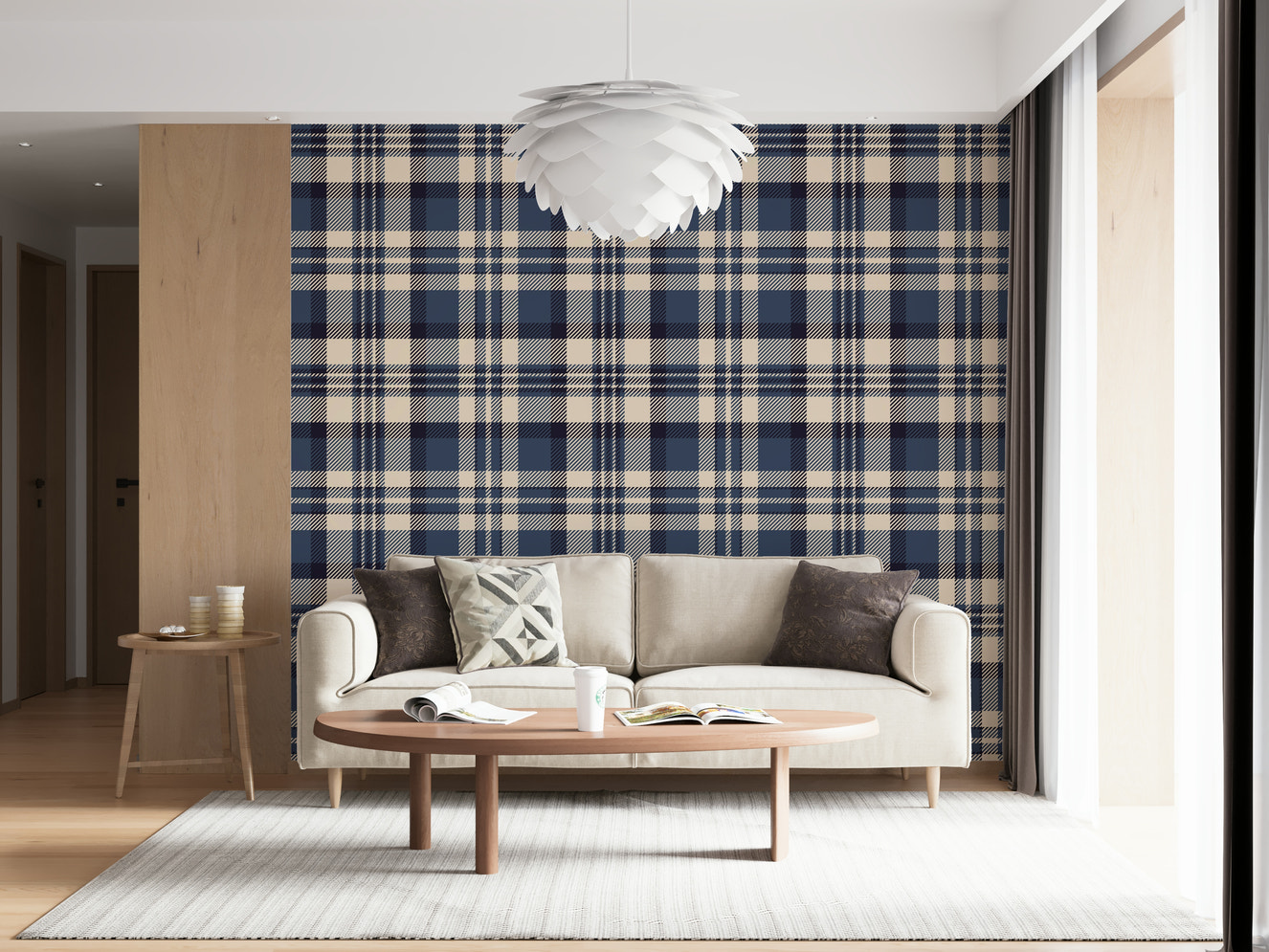 Navy Tartan Checks wallpaper with classic blue and navy plaid pattern for stylish walls.