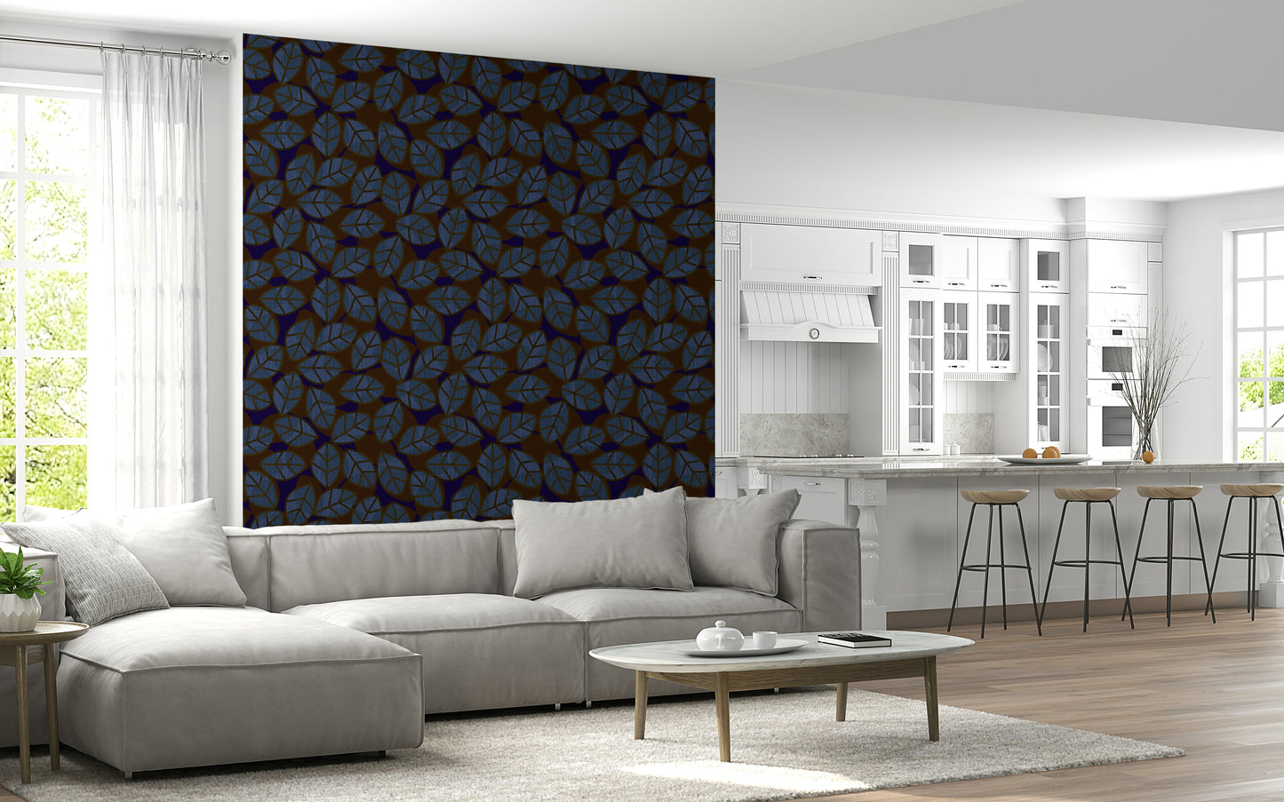 Abstract Leaves Dark wall covering for a bold, nature-inspired interior aesthetic.