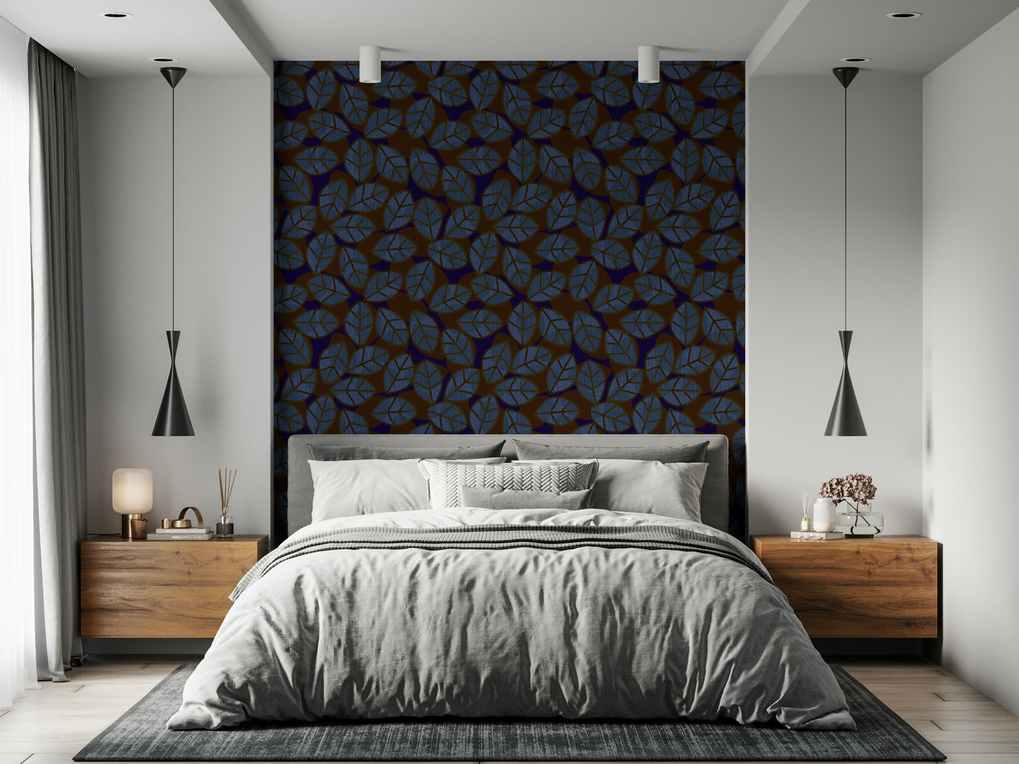 Modern wallpaper featuring abstract foliage in rich, dark colors for stylish walls.