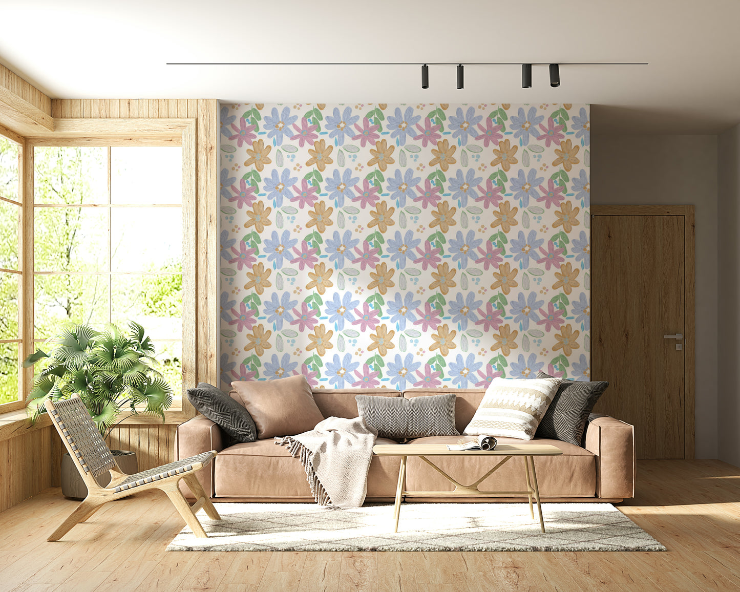 Artistic flower wallpaper featuring thick impasto paint in soft pastel tones.