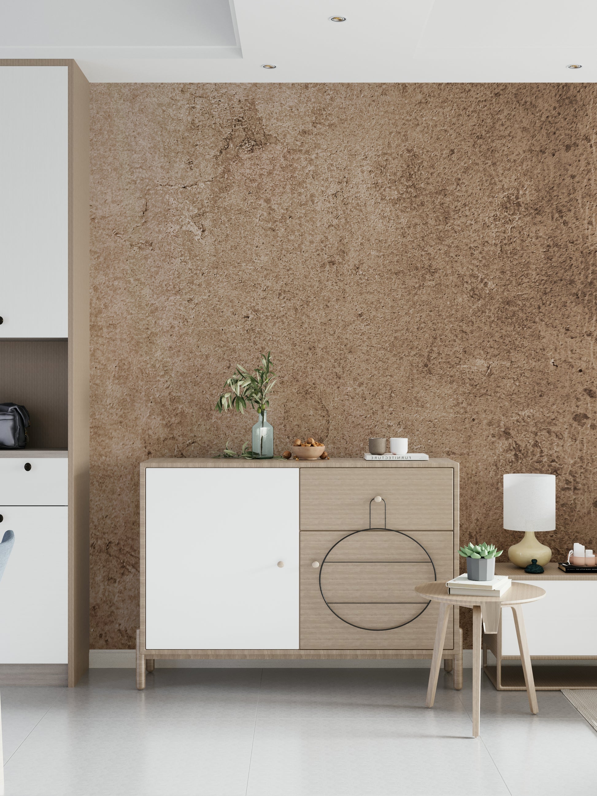 Classic Peach Leather Wallpaper – Aged leather mural in warm peach tones, suitable for bedrooms, lounges, or offices.