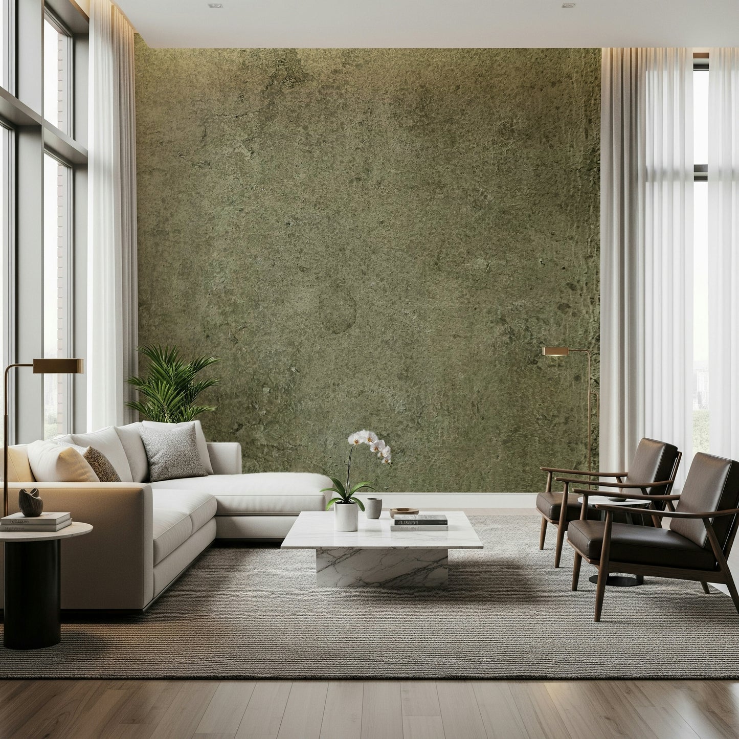 Aged Leather – Olive Wall Mural – Deep olive-green leather texture mural with subtle aged detailing for a sophisticated look.
