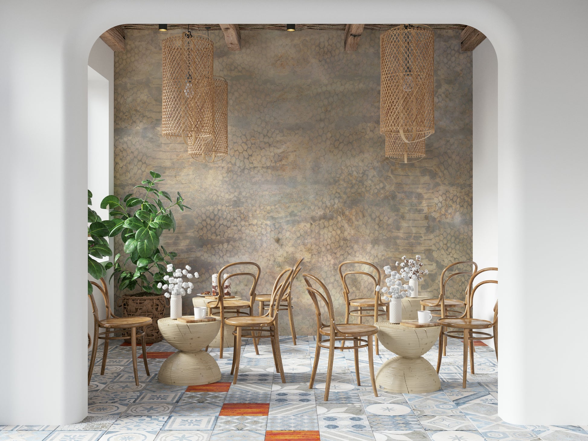 Wall mural with gold snake scale textures creating a bold and stylish effect.