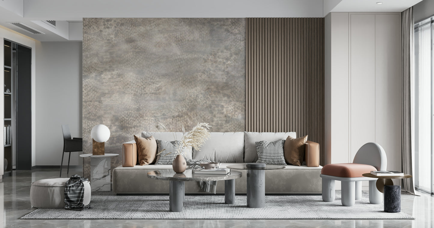 Snakeskin Silver Wallpaper — realistic scale textures with metallic silver highlights.