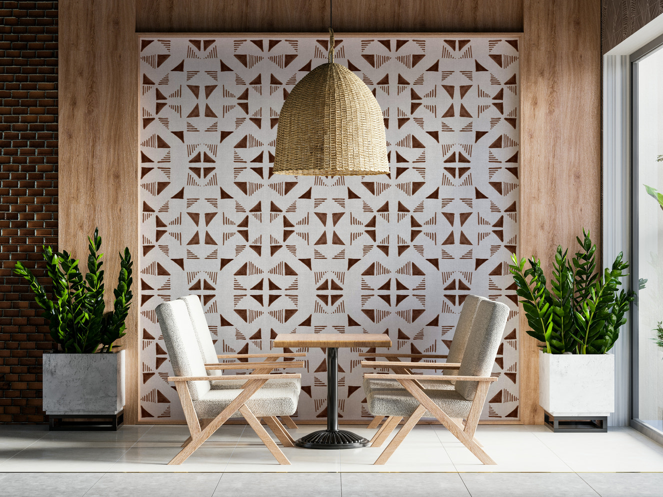 Triangles Composition Mocha Wallpaper featuring geometric shapes in warm mocha and beige tones.