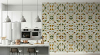 Geometric wallpaper featuring triangles in rich foliage colors for a nature-inspired look.