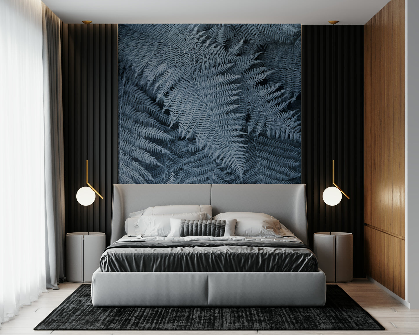 Frosted Fern Delight Wall Mural featuring delicate ferns with frosty white accents on a soft background.