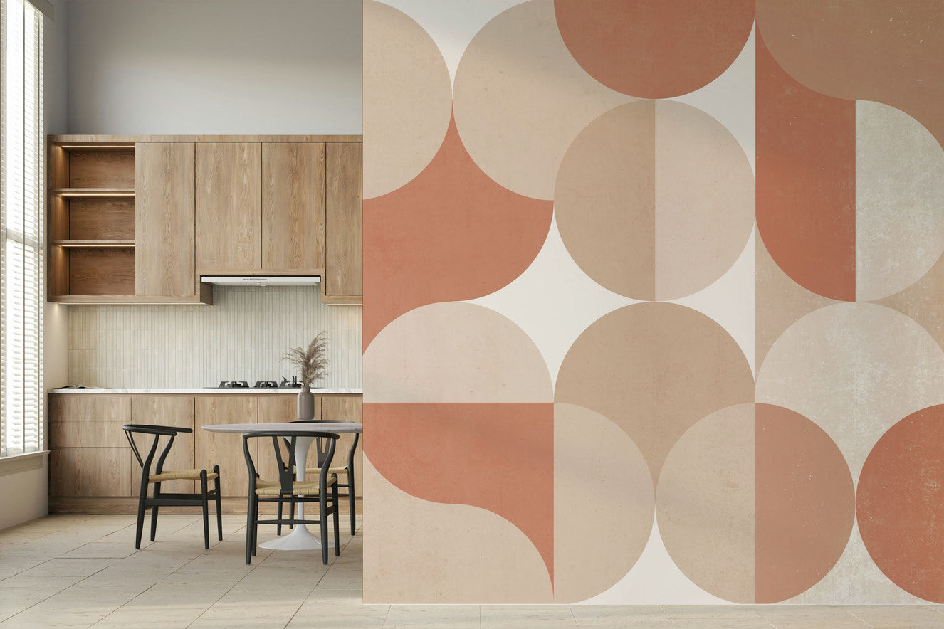 Muted Warm Tones Circles Wall Mural featuring overlapping circles in soft warm hues.