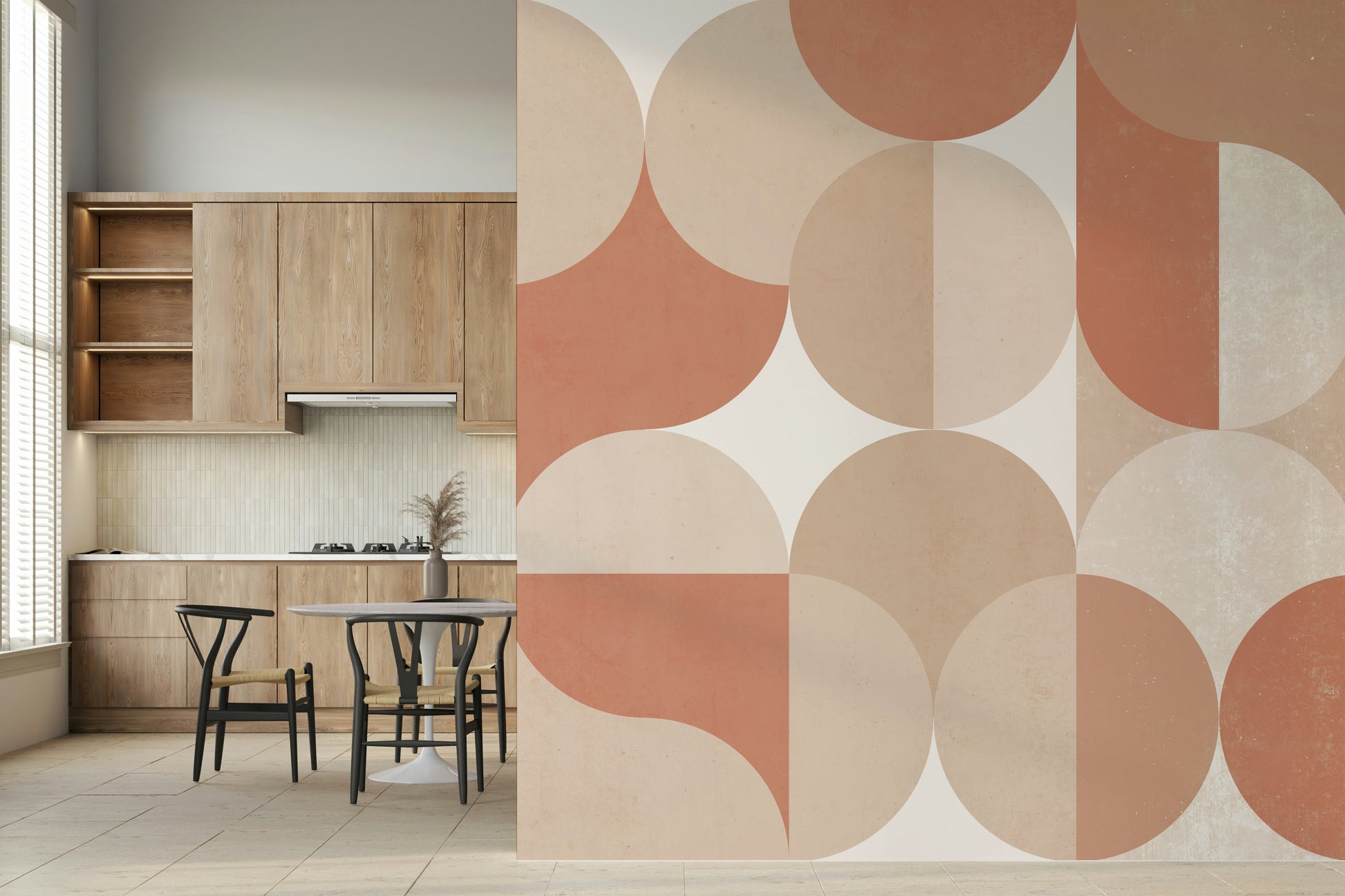 Muted Warm Tones Circles Wall Mural featuring overlapping circles in soft warm hues.