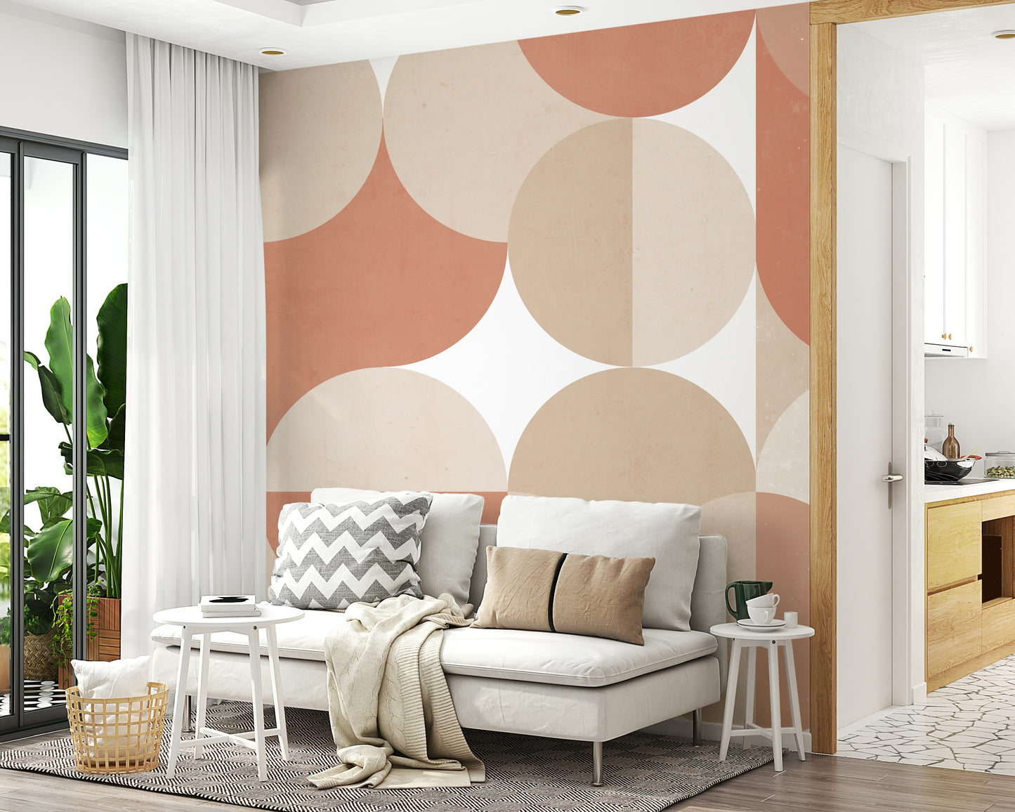 Muted Warm Tones Circles Wall Mural — layered circular designs in soft, natural tones.