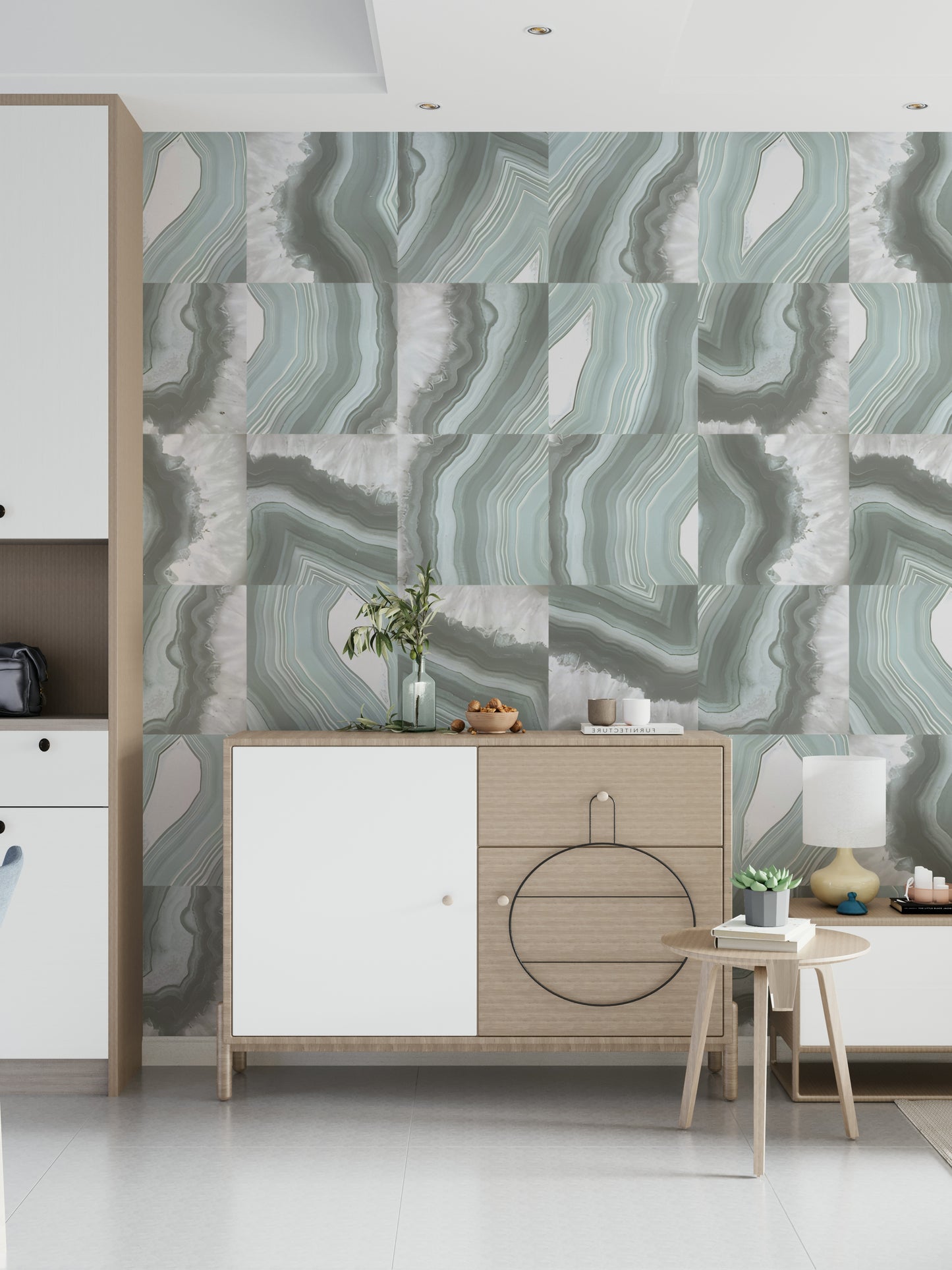 Mint Marble Agate Serenity Wall Mural — soothing green and white marble with flowing agate textures.
