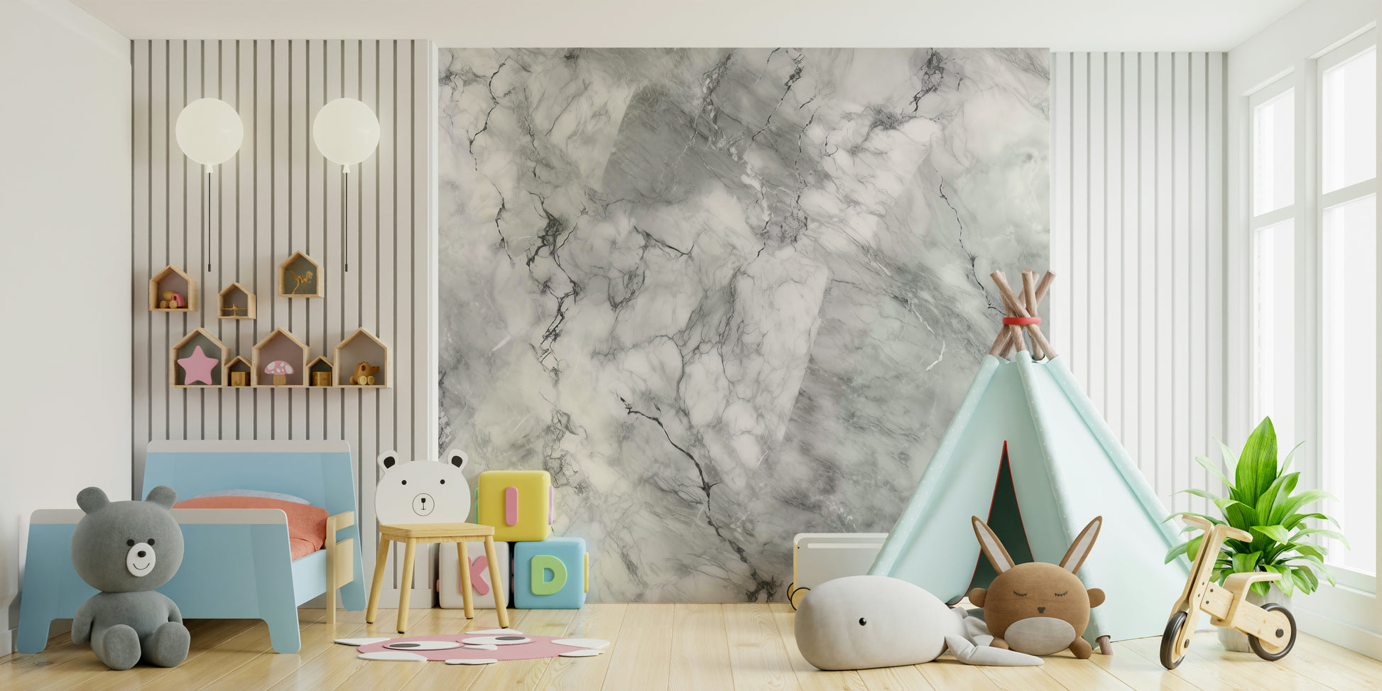 Gray Marble Veins Wallpaper — luxurious gray marble textures with natural veining patterns.