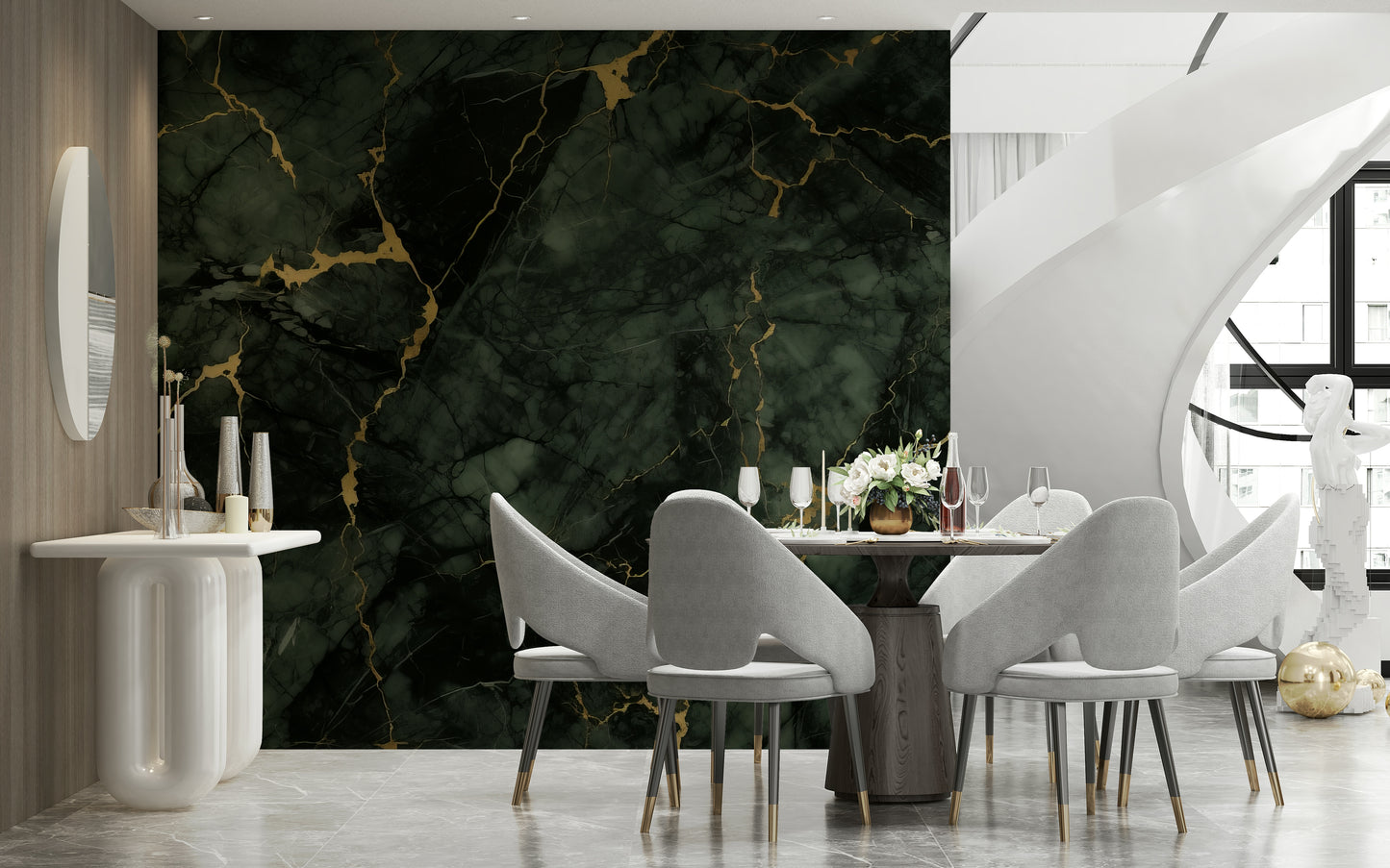 Gilded Stone Wall Mural featuring textured stone surfaces with shimmering gold accents.