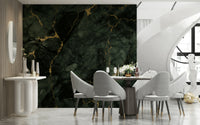 Gilded Stone Wall Mural featuring textured stone surfaces with shimmering gold accents.