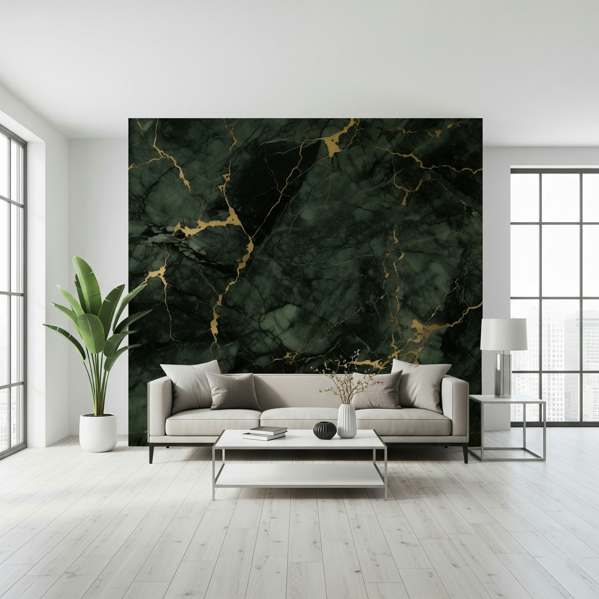 Gilded Stone Wall Mural — textured stone with metallic gold highlights for a sophisticated look.