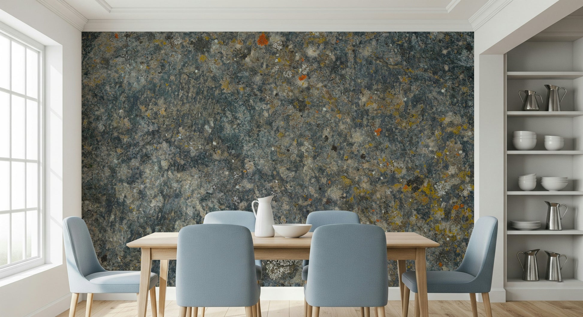 Wall mural depicting weathered stone textures for rustic and historical aesthetics.