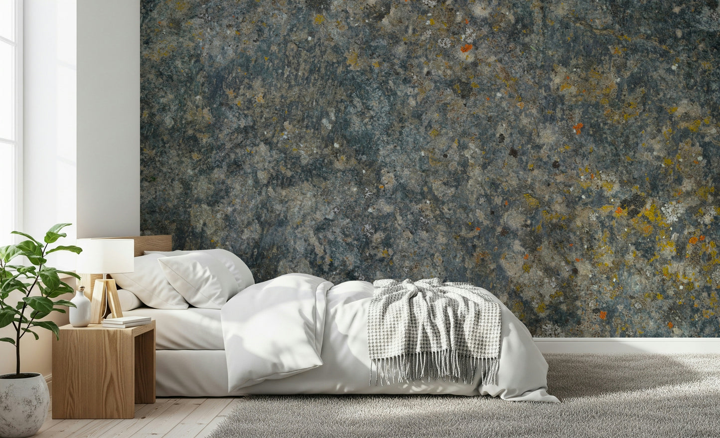 Stone-inspired wallpaper with worn, vintage textures for an authentic aged look.