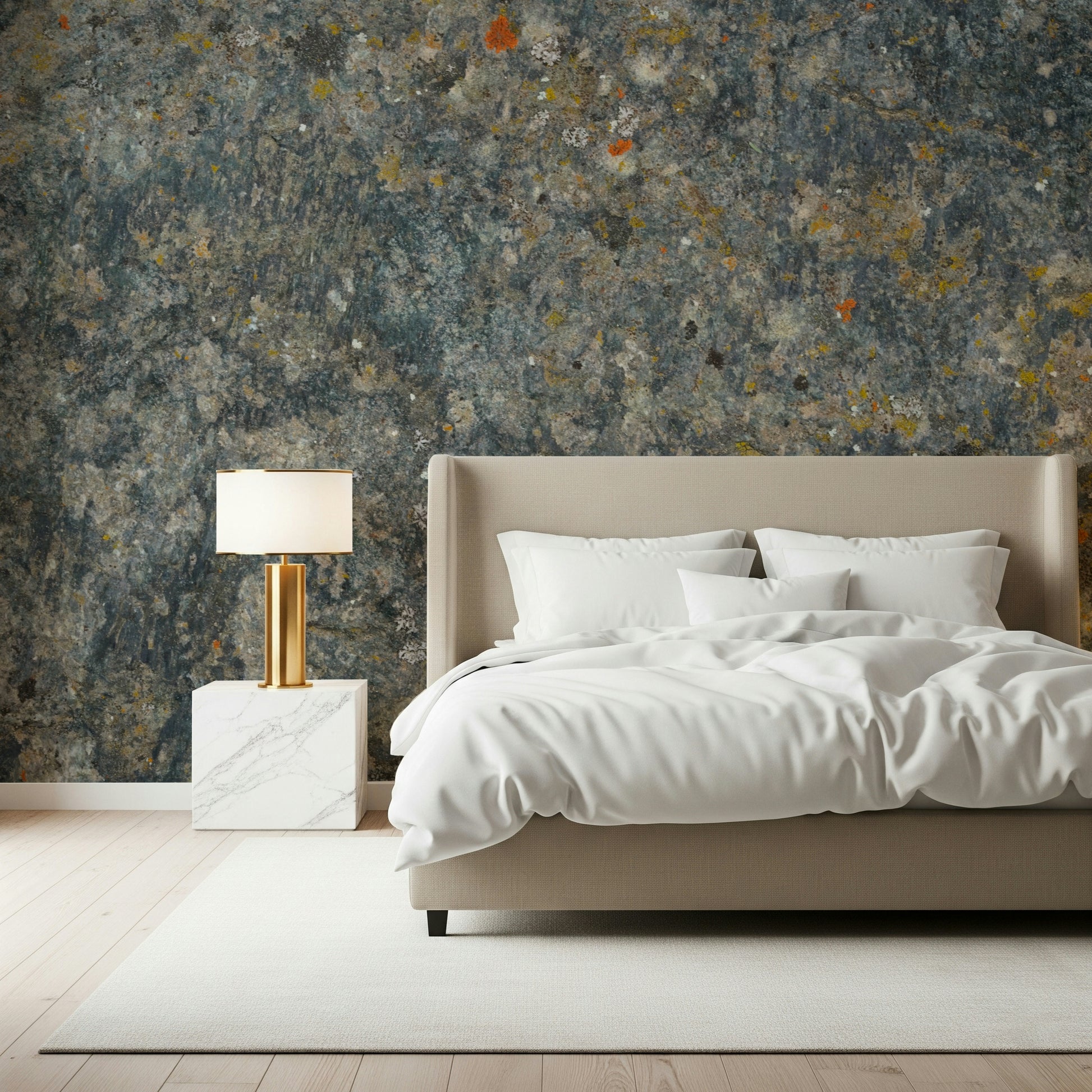 Aged Stone Texture Wall Mural featuring weathered stone patterns in soft gray and beige tones.