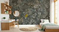 Wall mural with detailed lichen-covered rocks for a realistic, earthy effect.