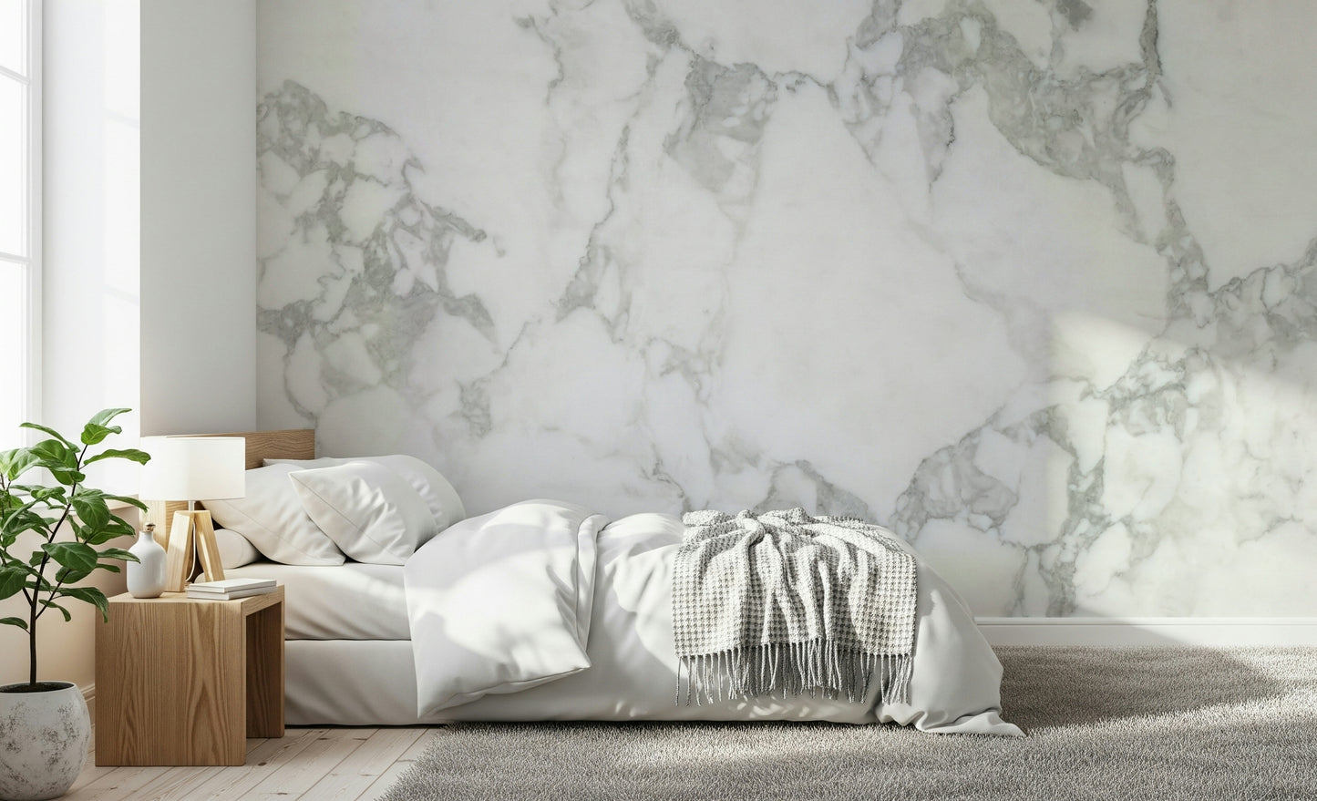 Textured wall mural with layered stone patterns creating depth and a striking accent wall.