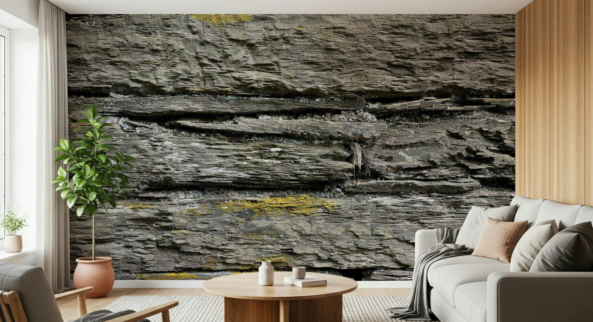 Rustic Stone Layers Wall Mural with stacked stone patterns creating depth and visual interest.